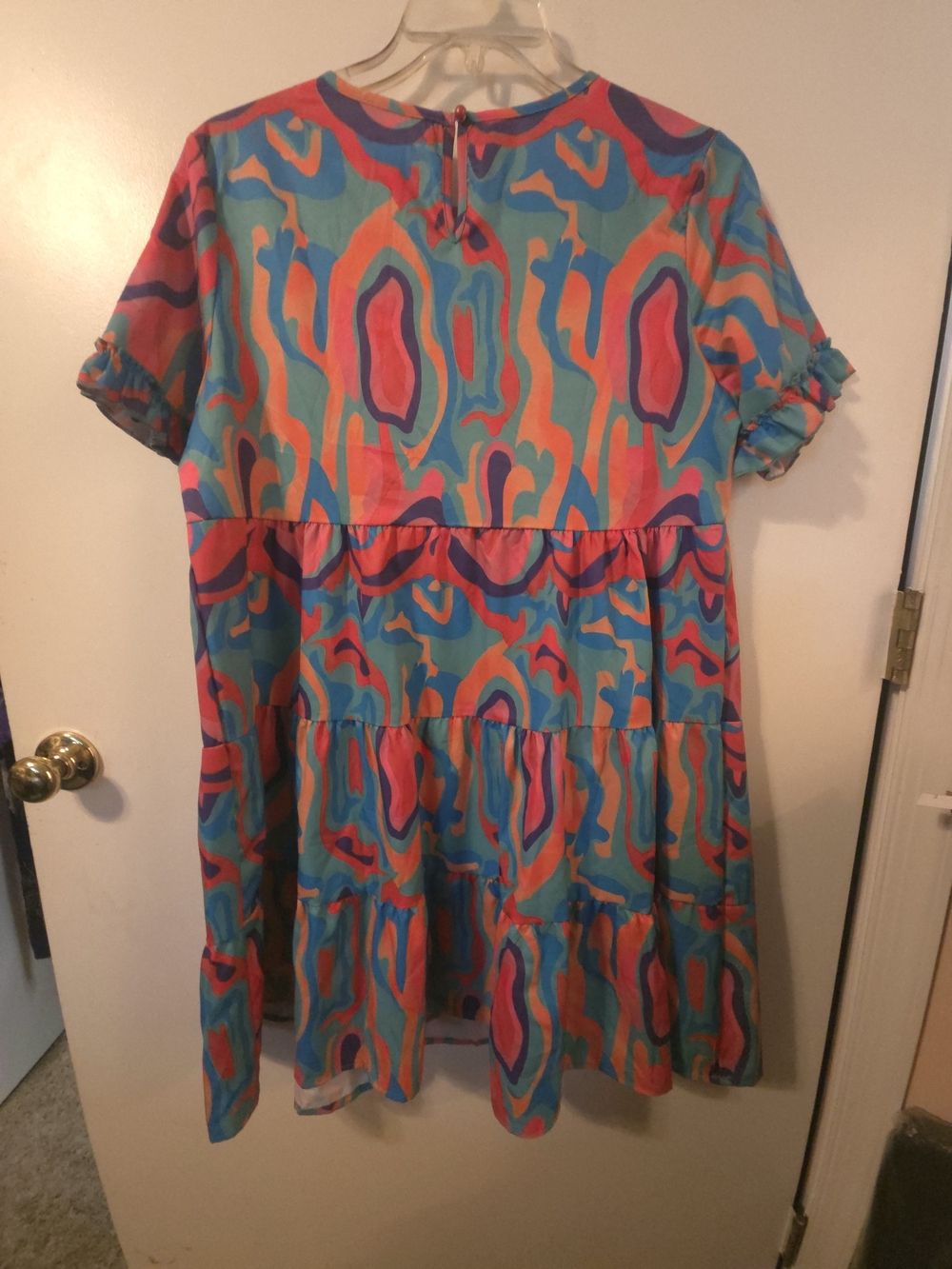 SHEIN Multicolor Abstract Print Tiered Casual Dress - Turquoise, Pink, Orange - Picture 2 of 6